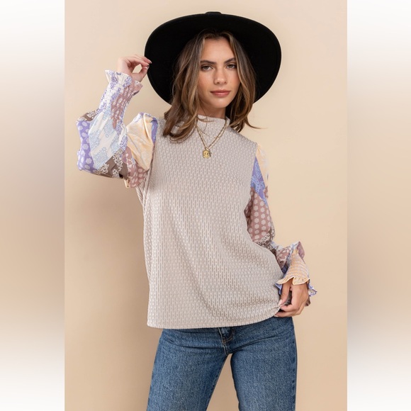 37 Contrast Long Sleeve Blouse Top - Picture 6 of 6
